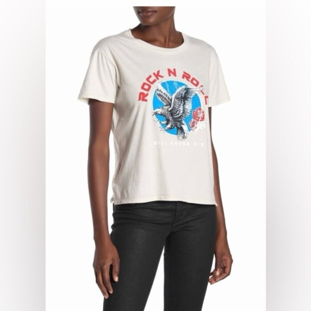 PST Rock and Roll Will Never Die Graphic Cotton Tee T-shirt Women’s Size Large